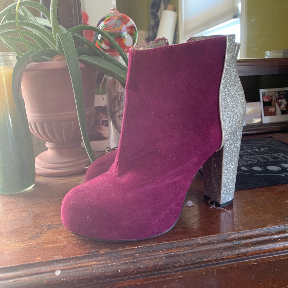 Purple and silver glitter booties